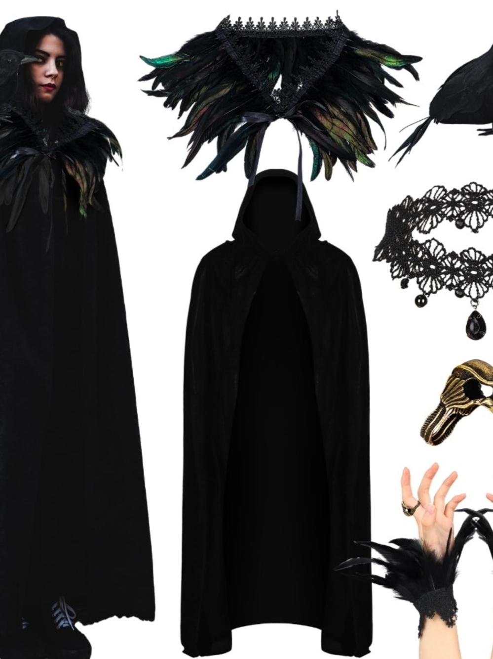 Mepase 6 Pcs Halloween Crow Costume for Adult